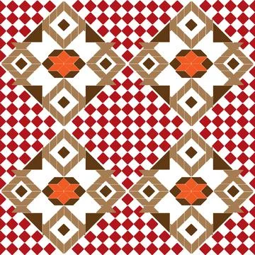 Seamless fabric geometric pattern in brown and red on a white background. Stock Illustration