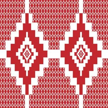 Seamless fabric geometric pattern in red on a white background. Stock Illustration