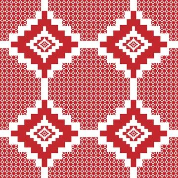 Seamless fabric geometric pattern in red on a white background. Stock Illustration