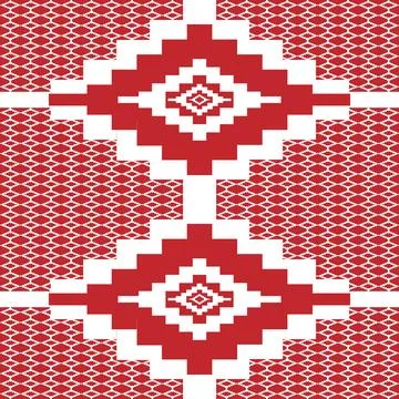 Seamless fabric geometric pattern in red on a white background. Stock Illustration