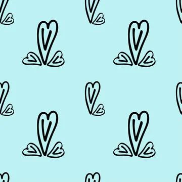 Seamless fabric with hearts of different sizes on a blue background. Illustrazione stock