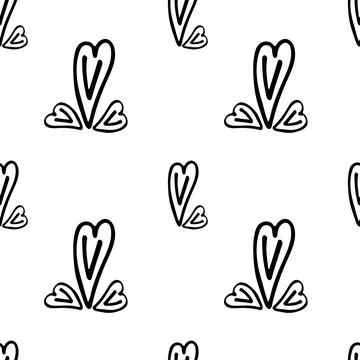 Seamless fabric with hearts of different sizes on a white background. Stock Illustration