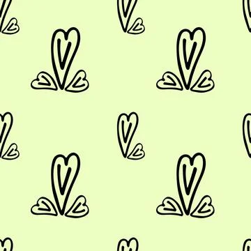 Seamless fabric with hearts of different sizes on a yellow background. Stock Illustration