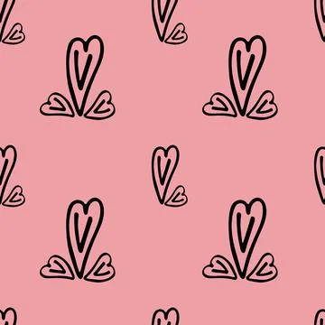 Seamless fabric with hearts of different sizes on a pink background. Stock Illustration
