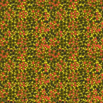 Seamless fabric with the image of red, yellow and black spots. Stock Illustration