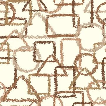 Seamless fabric pattern with coffee color geometric forms on beige Stock Illustration