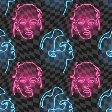 Seamless face pattern made of neon tubes on a checkerboard Stock Illustration
