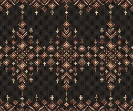 Seamless Fair Isle Knit Pattern with Vertical Diamond Motifs on Dark Backgro Stock Illustration