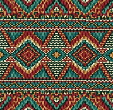 Seamless Fair Isle Knitted Pattern with Geometric Tribal Ornaments Иллюстрация