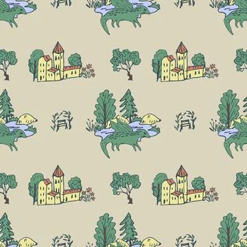 Seamless fairy tale pattern Stock Illustration