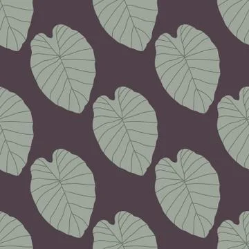 Seamless fall dark pattern with pale green leaf elements. Purple background.  Stock Illustration