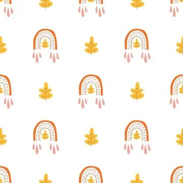 Seamless fall pattern. Autumn rainbow with oak leaves, autumn backgound Stock Illustration