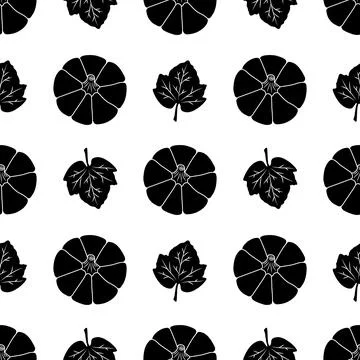 Seamless fall pattern. black pumpkins with white contour on a background. Vector Stock Illustration