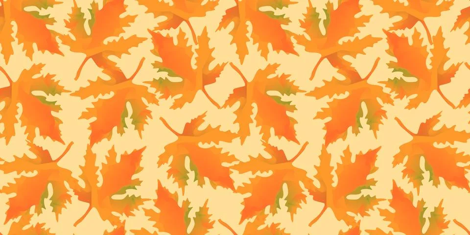Seamless fall pattern with orange maple leaves on beige background Stock Illustration