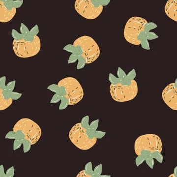 Seamless fall pattern with pale green and orange tones persimmons shapes. Bro Stock Illustration