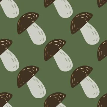 Seamless fall pattern with simple doodle mushroom silhouettes. Brown and grey Illustrazione stock