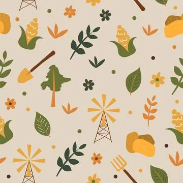Seamless farm pattern background - growing corn Stock Illustration
