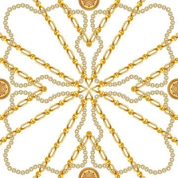 Seamless fashion golden chains pattern isolated on white background. Ready for f Stock Illustration