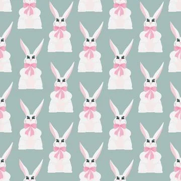 Seamless fashionable Easter bunny pattern with bow in pastel colors 스톡 일러스트