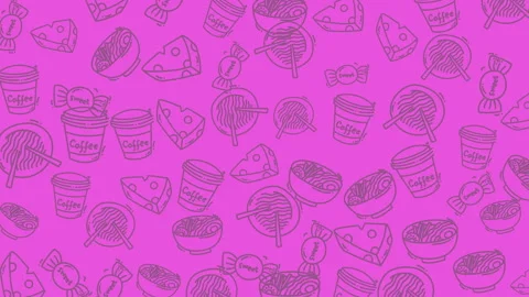 Seamless fast food doodle pattern on pink background Stock Footage 319141403