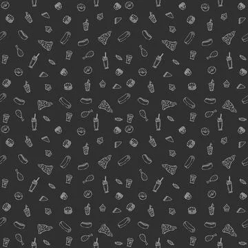 Seamless fast food pattern. fast food background. Doodle fastfood icons Stock Illustration