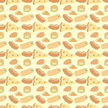 Seamless fast food pattern. fast food background. Doodle fastfood icons Stock Illustration