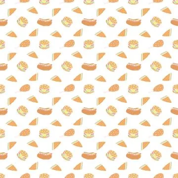 Seamless fast food pattern. fast food background. Doodle fastfood icons Stock Illustration