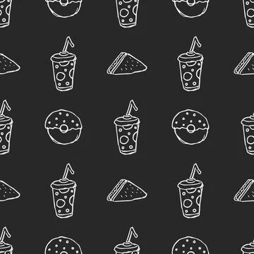 Seamless fast food pattern. fast food background. Doodle fastfood icons Stock Illustration