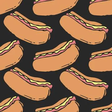 Seamless fast food pattern. fast food background. Doodle fastfood icons Stock Illustration