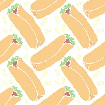 Seamless fast food pattern. fast food background. Doodle fastfood icons Stock Illustration