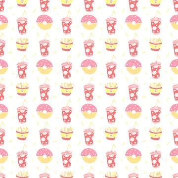 Seamless fast food pattern. fast food background. Doodle fastfood icons Stock Illustration