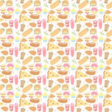 Seamless fast food pattern. fast food background. Doodle fastfood icons Stock Illustration