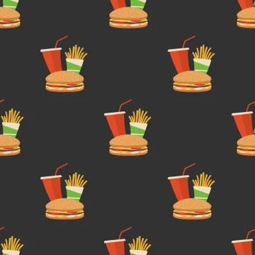 Seamless fast food pattern Stock Illustration