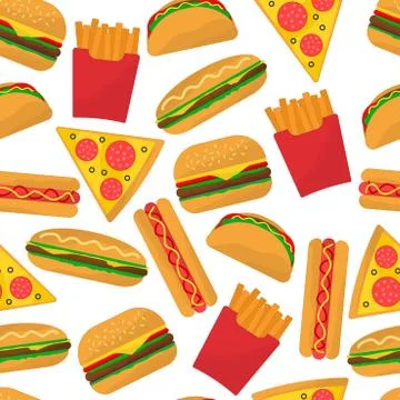 Seamless fastfood pattern Stock Illustration