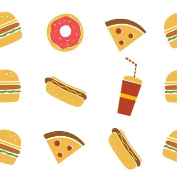 Seamless fastfood restaurant theme pattern Ilustração Stock