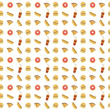 Seamless fastfood restaurant theme pattern Stock Illustration