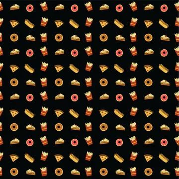 Seamless fastfood restaurant theme pattern Stock Illustration