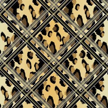 Seamless Faux Leopard Skin Pattern with black and brown spots. Vector illustr Stock Illustration