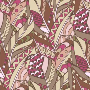 Seamless feather pattern in abstract ornament style in tribal colors Stock Illustration