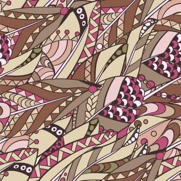 Seamless feather pattern in abstract ornament style in tribal colors Stock Illustration
