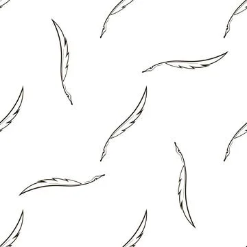 Seamless Feather Pattern Set of Feathers Isolated on White Background. Sea... Stock Photos