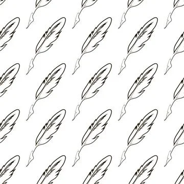 Seamless Feather Pattern Set of Feathers Isolated on White Background. Sea... Stock Photos