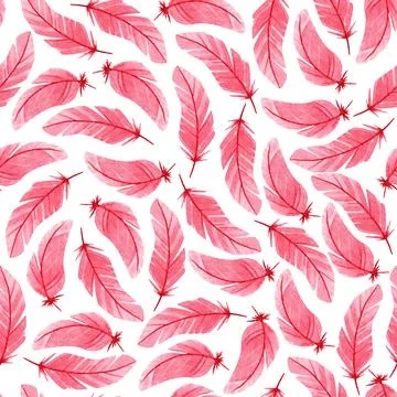Seamless feather pattern for valentines day. Watercolor background for design Illustrazione stock