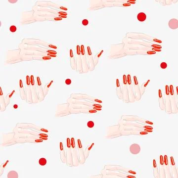 Seamless female hand pattern on white background. Cute funny girlish Stock Illustration