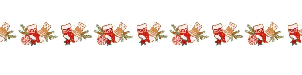 Seamless festive border pattern with gingerbread cookies イラスト素材