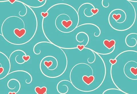 Seamless Festive Love Abstract Pattern with Hearts on Blue Stock Illustration