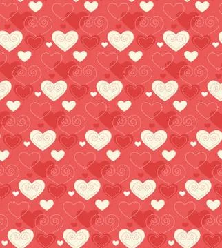 Seamless Festive Love Abstract Pattern with Hearts on Red Illustrazione stock