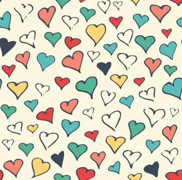 Seamless Festive Love Abstract Pattern with Hand Drawn Hearts on Stock Illustration