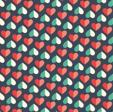 Seamless Festive Love Abstract Pattern with Hearts on Dark Blue Stock Illustration