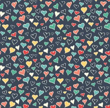 Seamless Festive Love Abstract Pattern with Hand Drawn Hearts on Stock Illustration